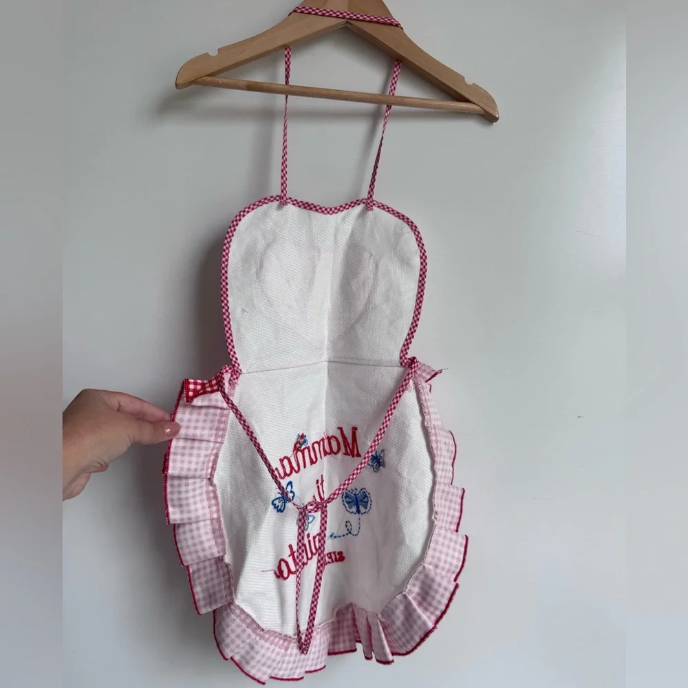 Italy italian‎ Apron Kids Girl Red White Checkered Heart Mamma ti aiuto Mom help